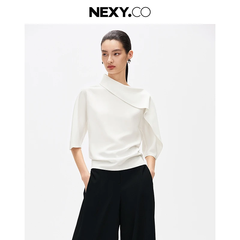 NEXY.CO/奈蔻（明星同款）气质时尚白色百搭设计小衫XD02455V0