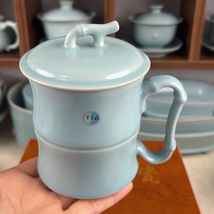 摆件瓷仿古釉竹节办公杯微瑕编号116