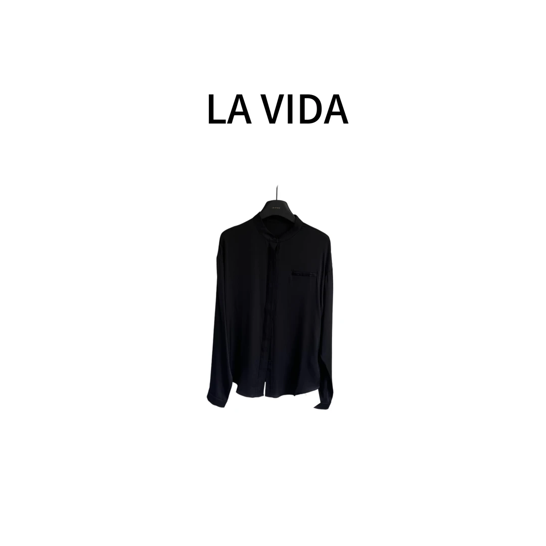 LA VIDA-光泽感真丝立领长袖衬衫
