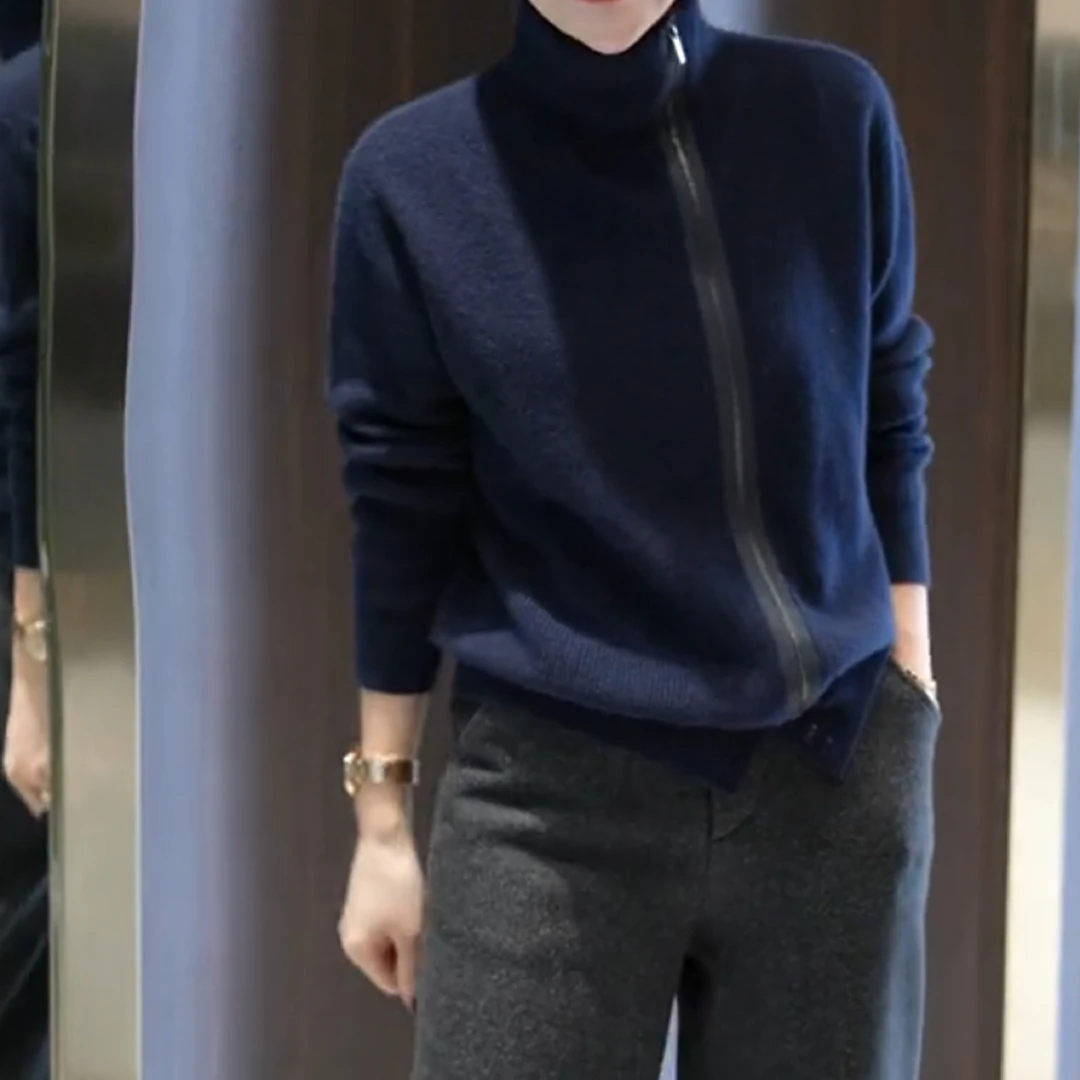 03新款高领拉链纯色外套休闲长裤时尚显瘦女装