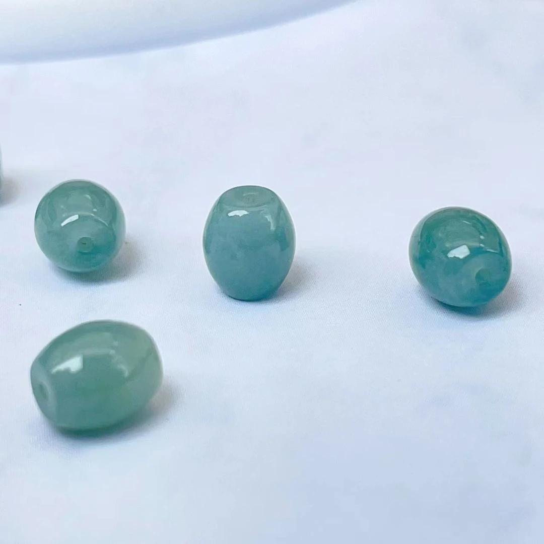 【千奇饰品】A492蓝水翡翠枣珠桶珠DIY配件配饰约6.6*7.2mm [2个装]