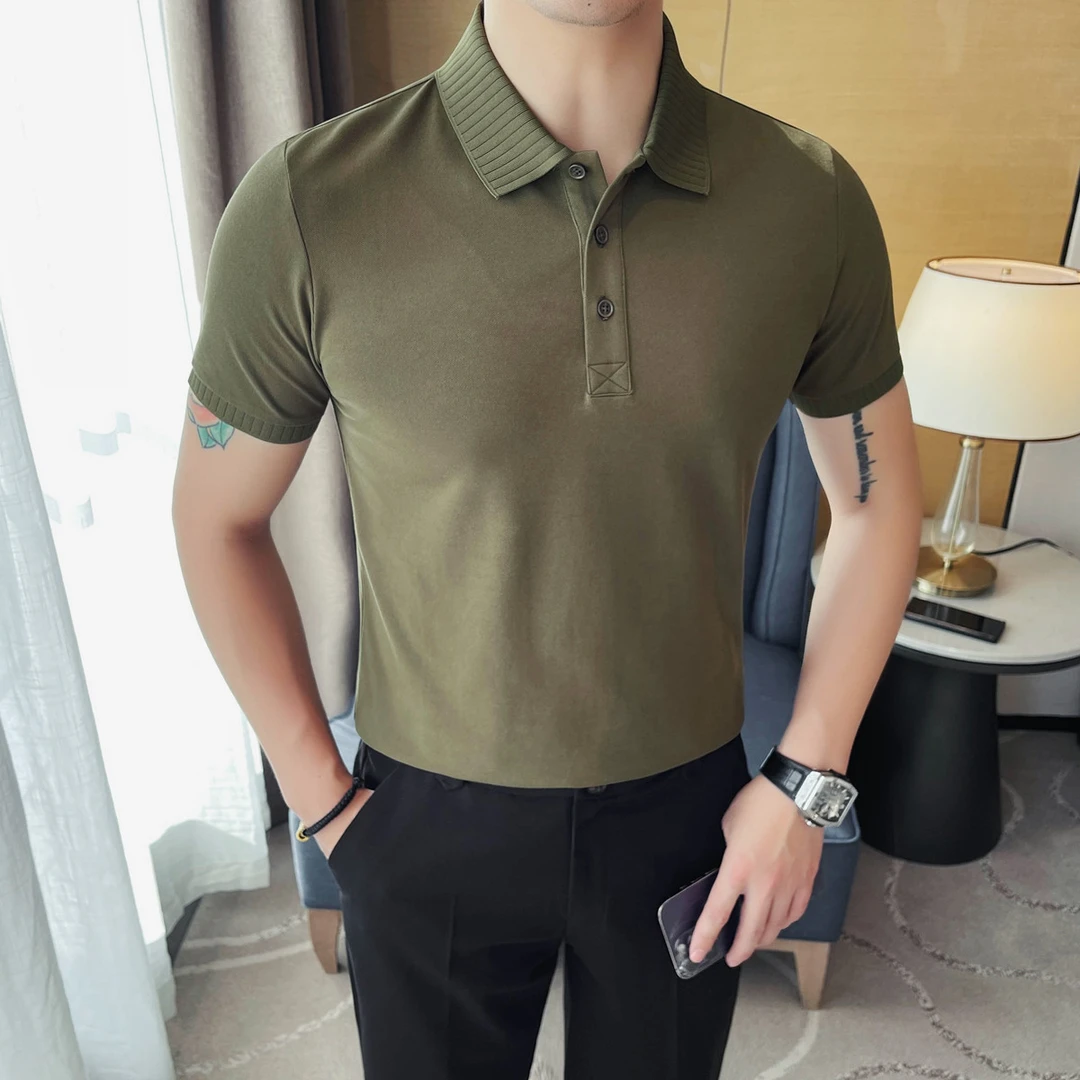 夏季男士纯色短袖polo衫翻领修身时尚休闲商务半袖T恤韩版百搭