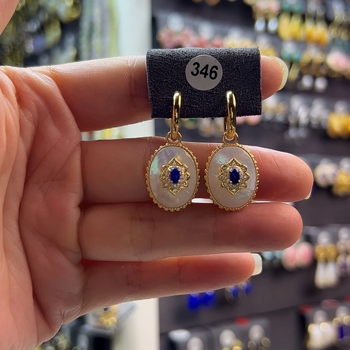 青金石银S925镶嵌耳饰通体纯银天然白贝母青金石耳扣