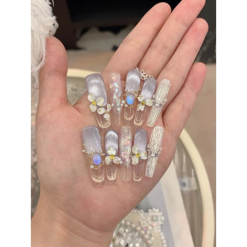【璎珞浮光. 夏季显白仙女美甲】25新款高级手绘雕花重复佩戴纯手工