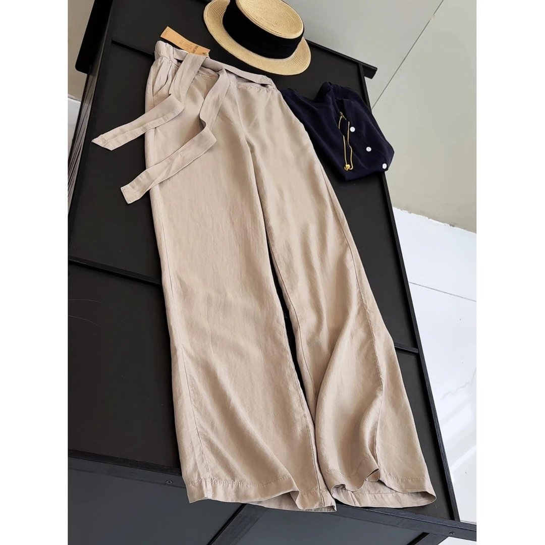 慵懒风阔腿裤女春秋新款百搭灰色高腰系带休闲长裤女