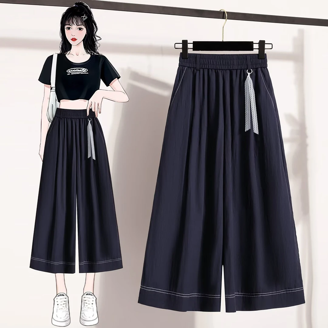 洋气阔腿宽松牛仔裤女夏薄款大码胖mm新款直筒七分裤0271