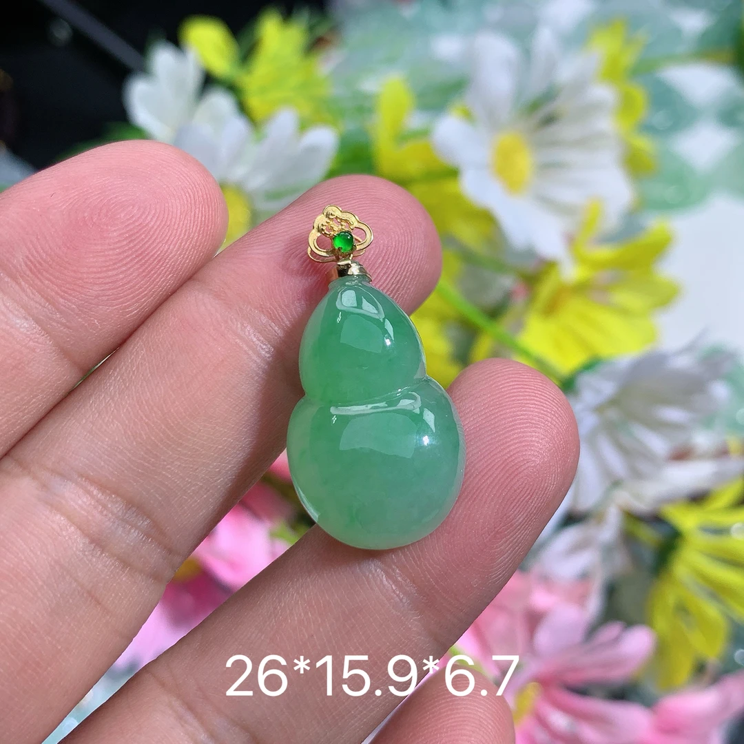 缅甸天然翡翠A货冰种飘阳绿一刀切葫芦吊坠阁气质轻奢时尚绿色