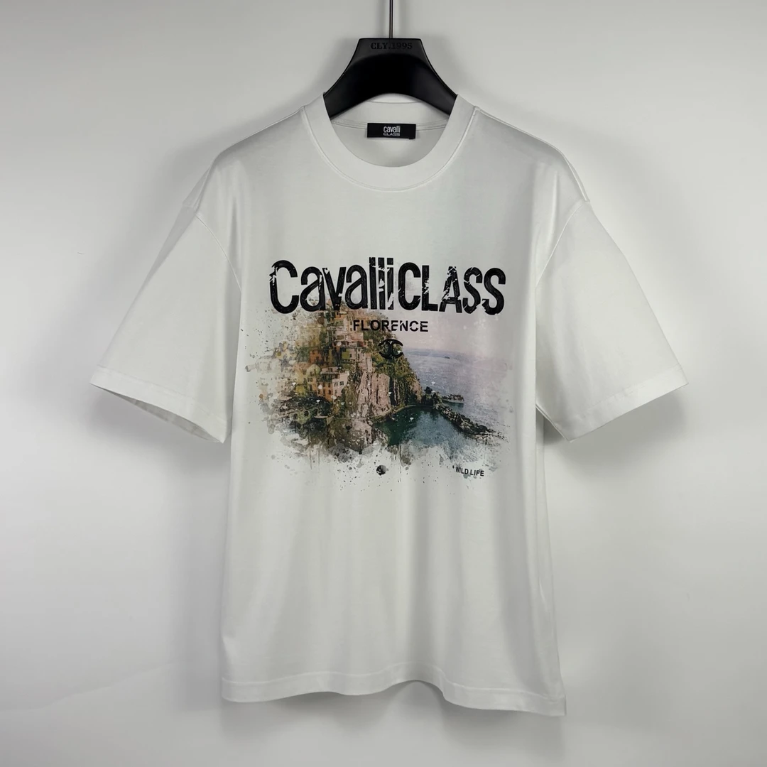 Cavalli Class/卡沃利 印花廓形圆领T恤 2521023/024黑色/025粉红