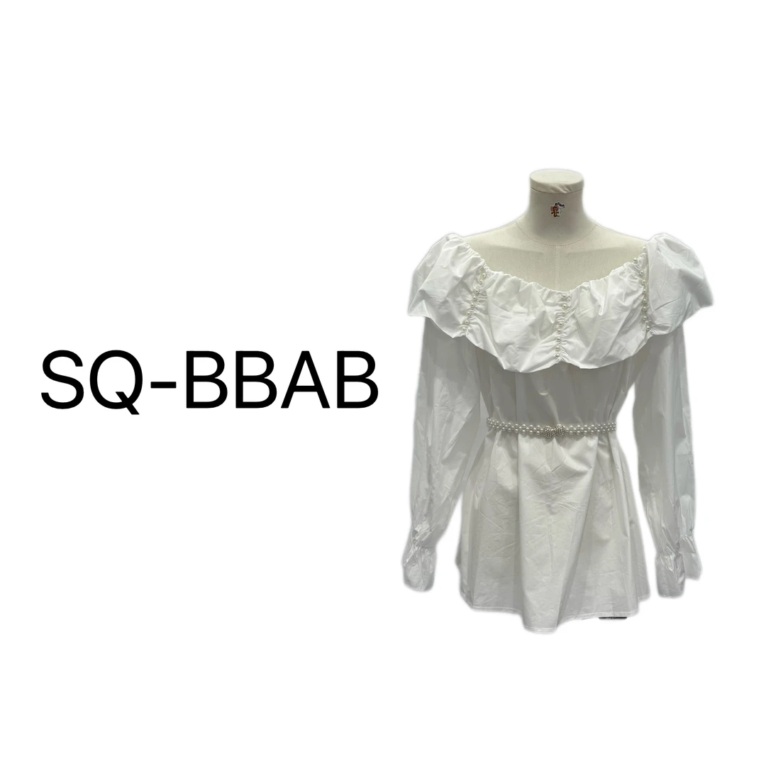 Q052（贵女！配鱼尾裙！）大码珍珠一字肩带腰带衬衫