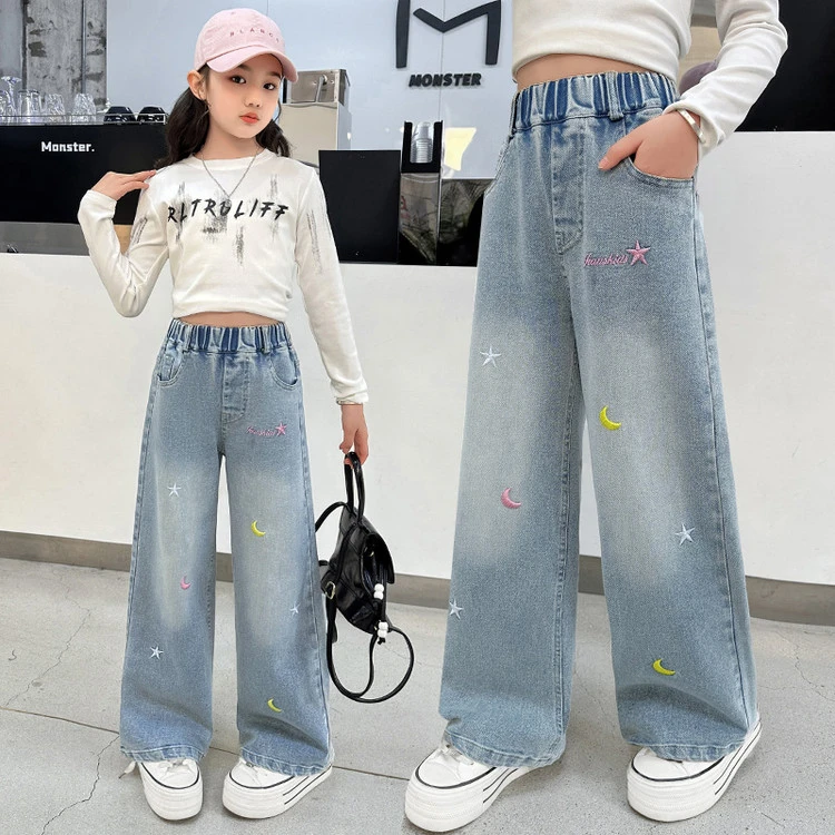 女童春款牛仔阔腿裤2025新款儿童洋气宽松裤子女孩时髦春装直筒裤