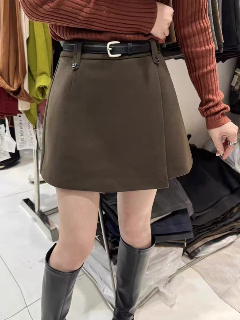 6555-AQ咖色短裙