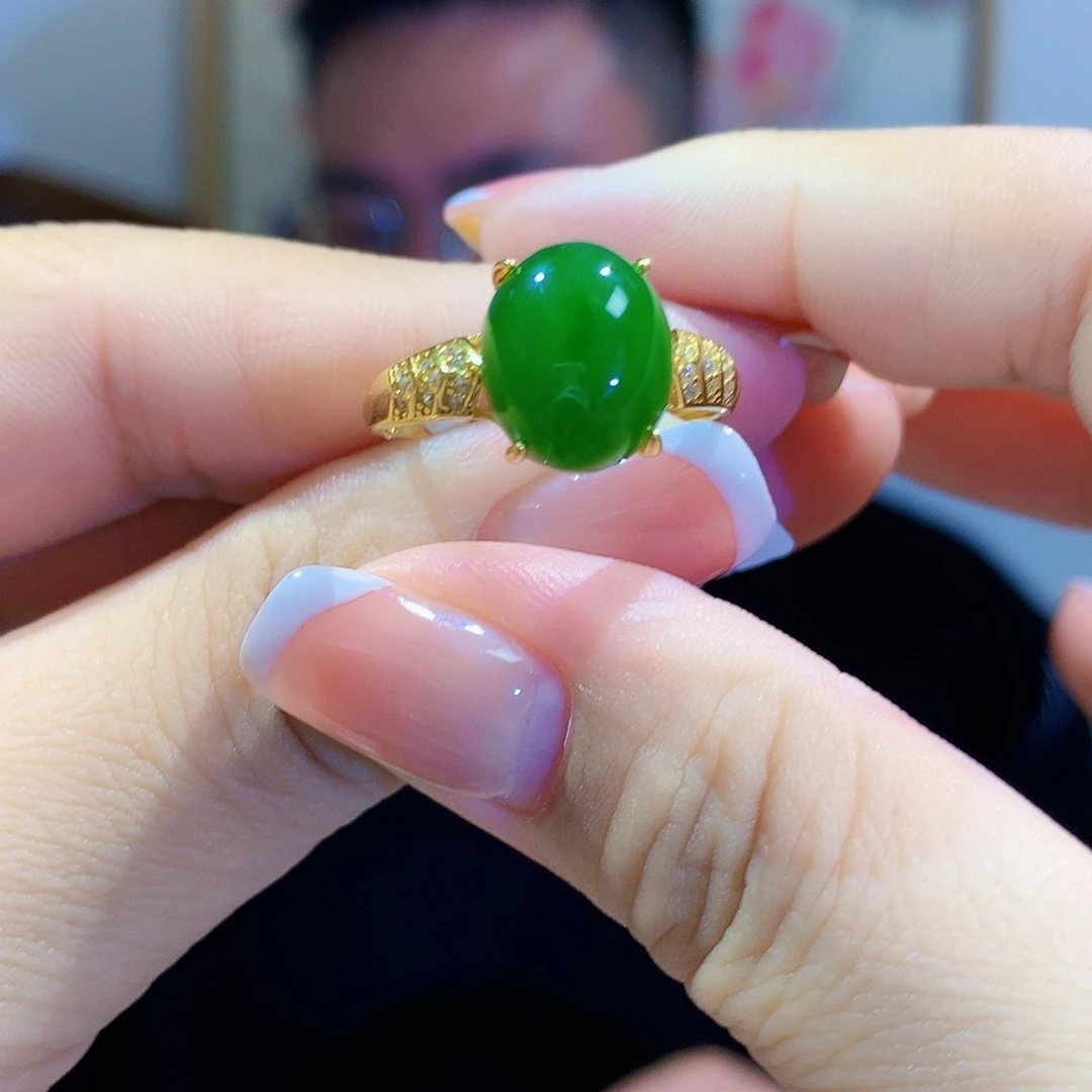 和田玉（碧玉）戒指银S925镀金镶嵌