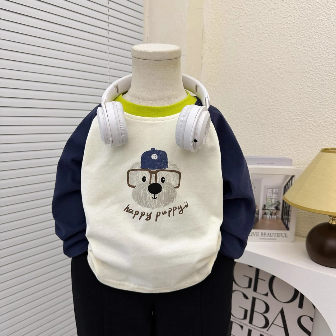 儿童春秋长袖t恤2025新款男童纯棉插肩袖圆领打底衫宝宝洋气秋款T