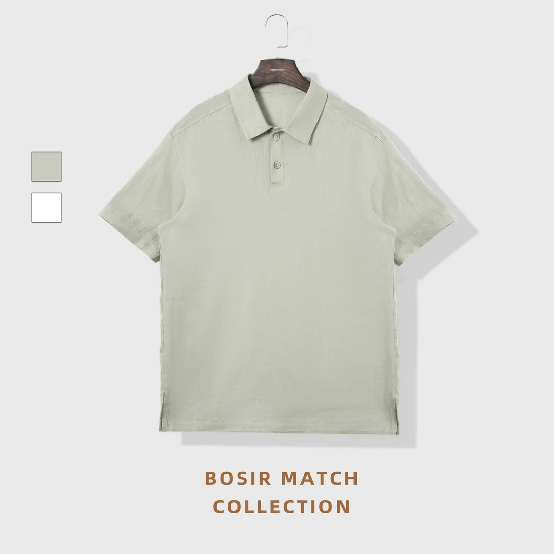 【破价活动】法国亚麻玉石扣老钱宽松休闲透气男士POLO衫BC4004