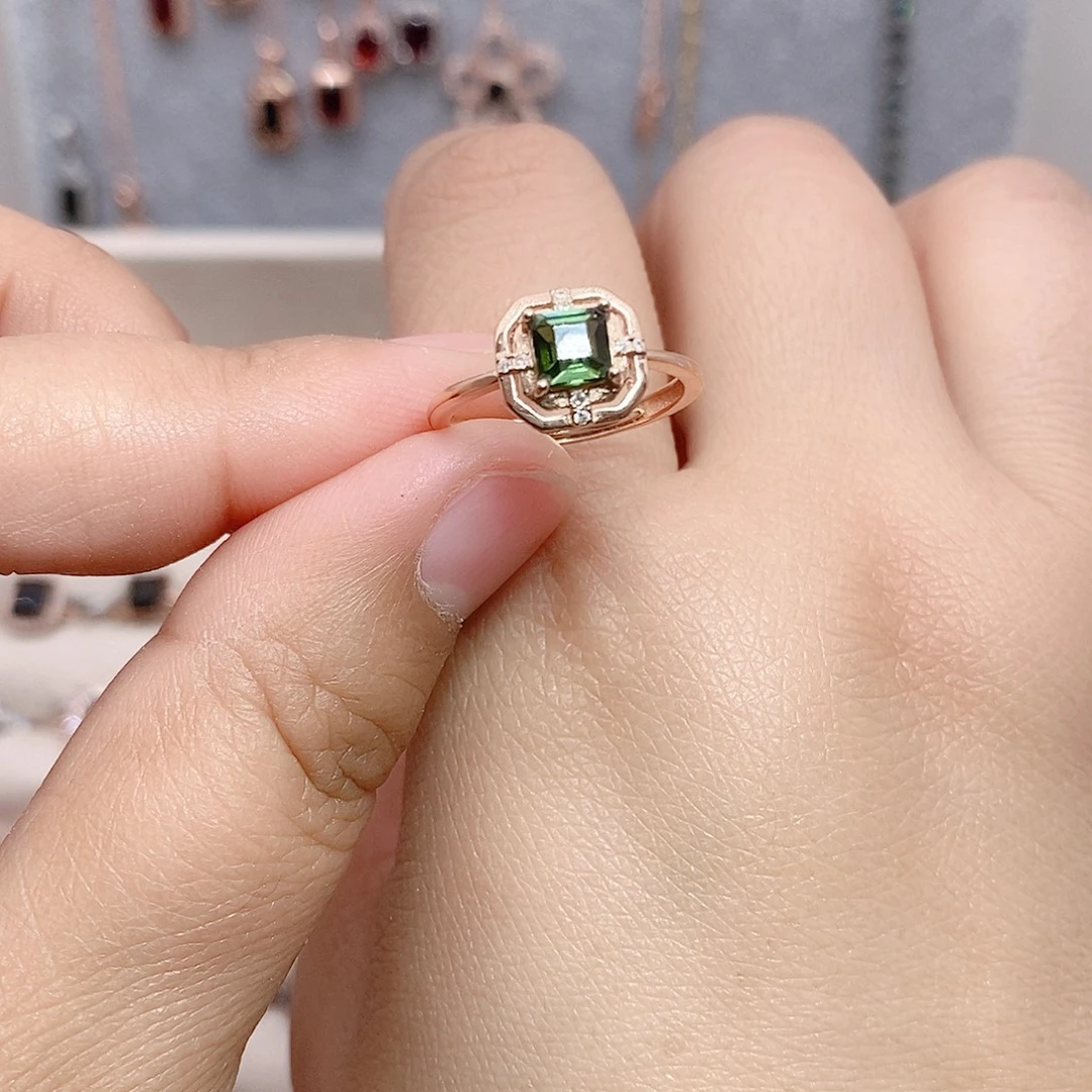 银S925镶嵌碧玺戒指戒指