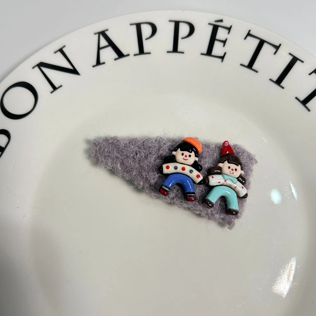 韩国网红同款手工潮人紫色毛绒掰掰夹边夹发夹发饰