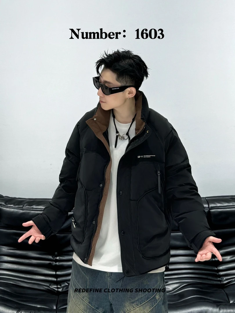 1603防寒男立领短款冬季新时尚潮流休闲保暖厚外套加厚羽丝绒棉