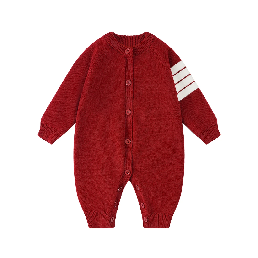 婴儿秋冬幼童针织男童女童新年外出服宝宝哈衣连体衣新生儿爬服