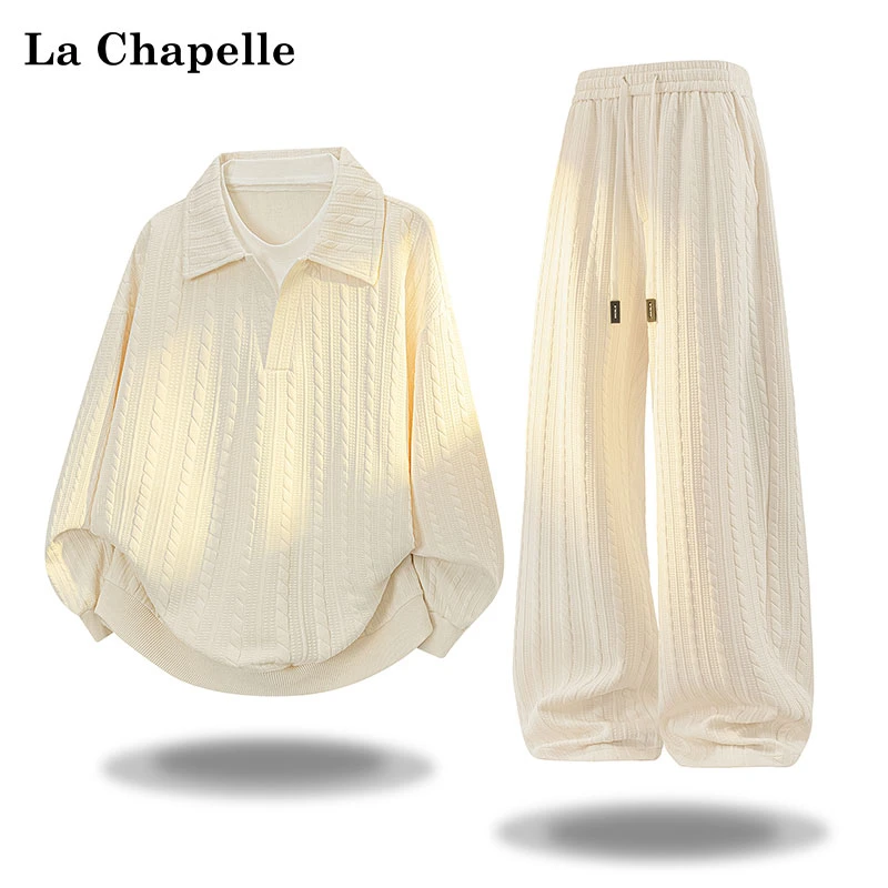 La Chapelle/拉夏贝尔春秋季假两件慵懒老钱风提花休闲运动套装男