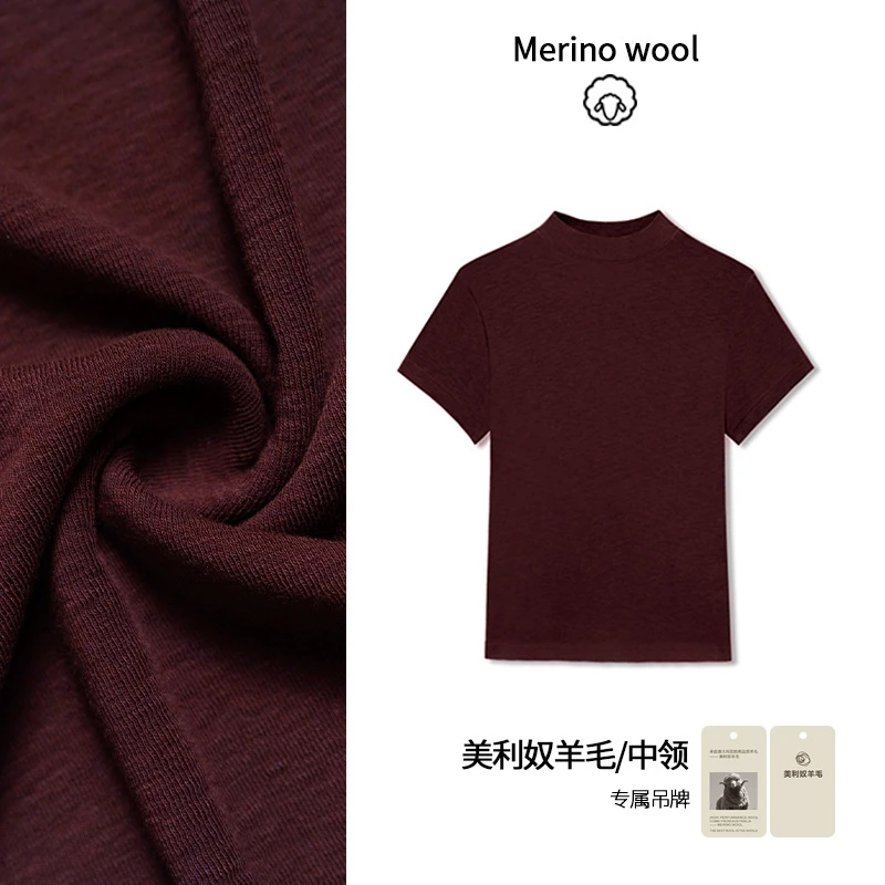 2025法式复古简约风中领修身显瘦ol打底衫短袖T恤秋冬女早秋上衣