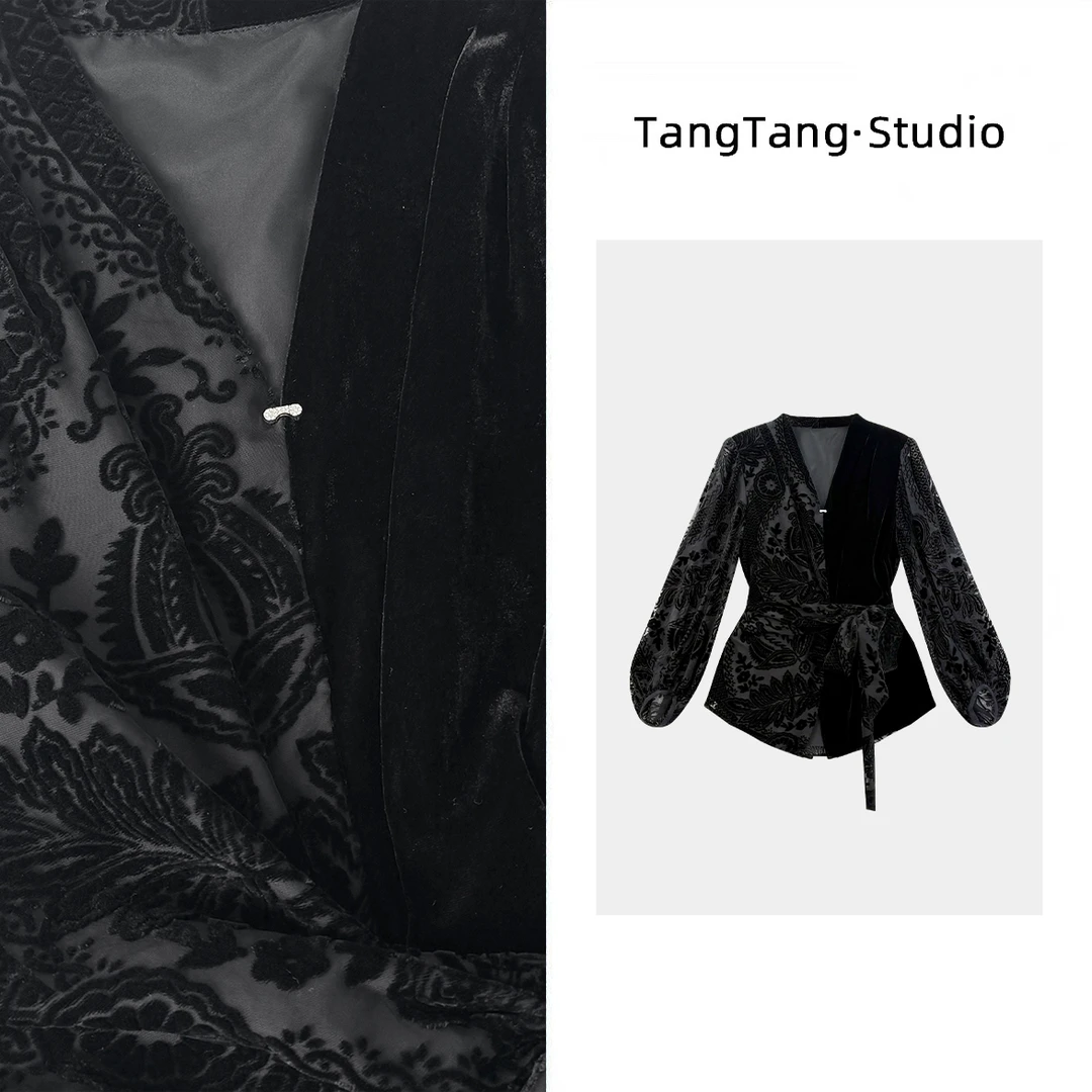 【TangTang·Studio】月下轻纱丝绒高级气质显瘦女装上衣-255983