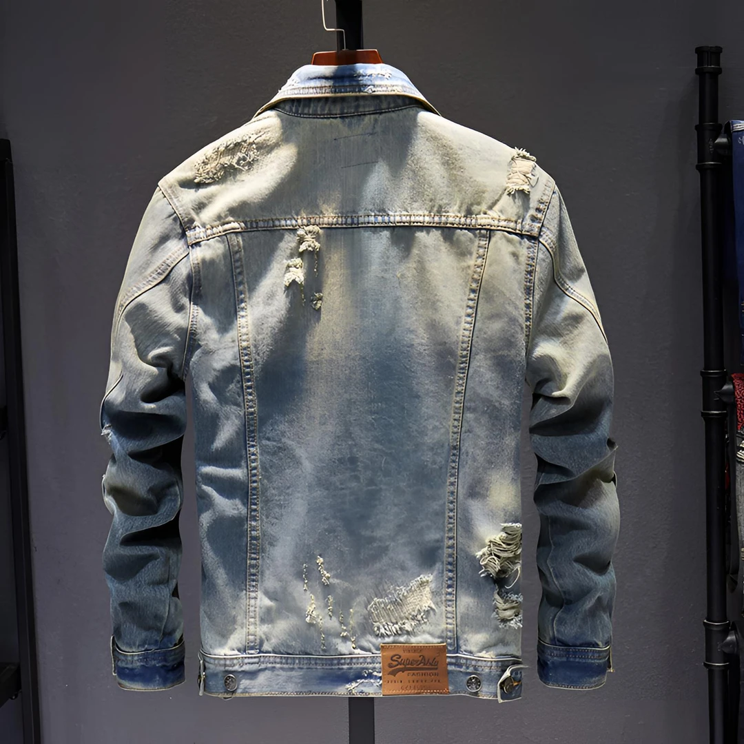 春秋破洞牛仔外套男修身韩版潮流夹克大码青年加大乞丐复古牛仔褂