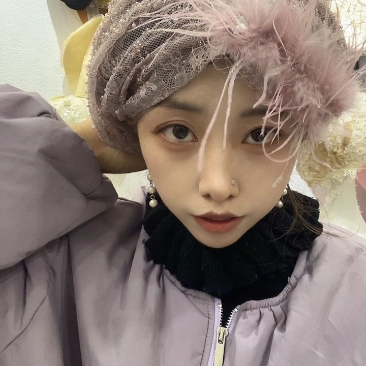 纯棉粉色羽毛款帽子