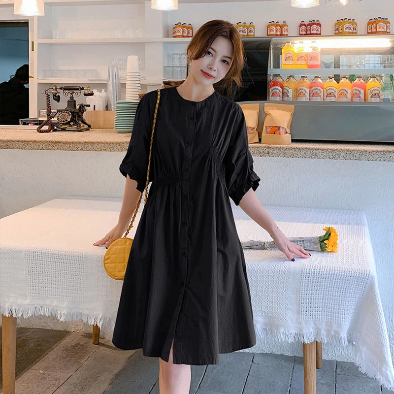 LYQ999 夏季新款纯棉收腰衬衫连衣裙