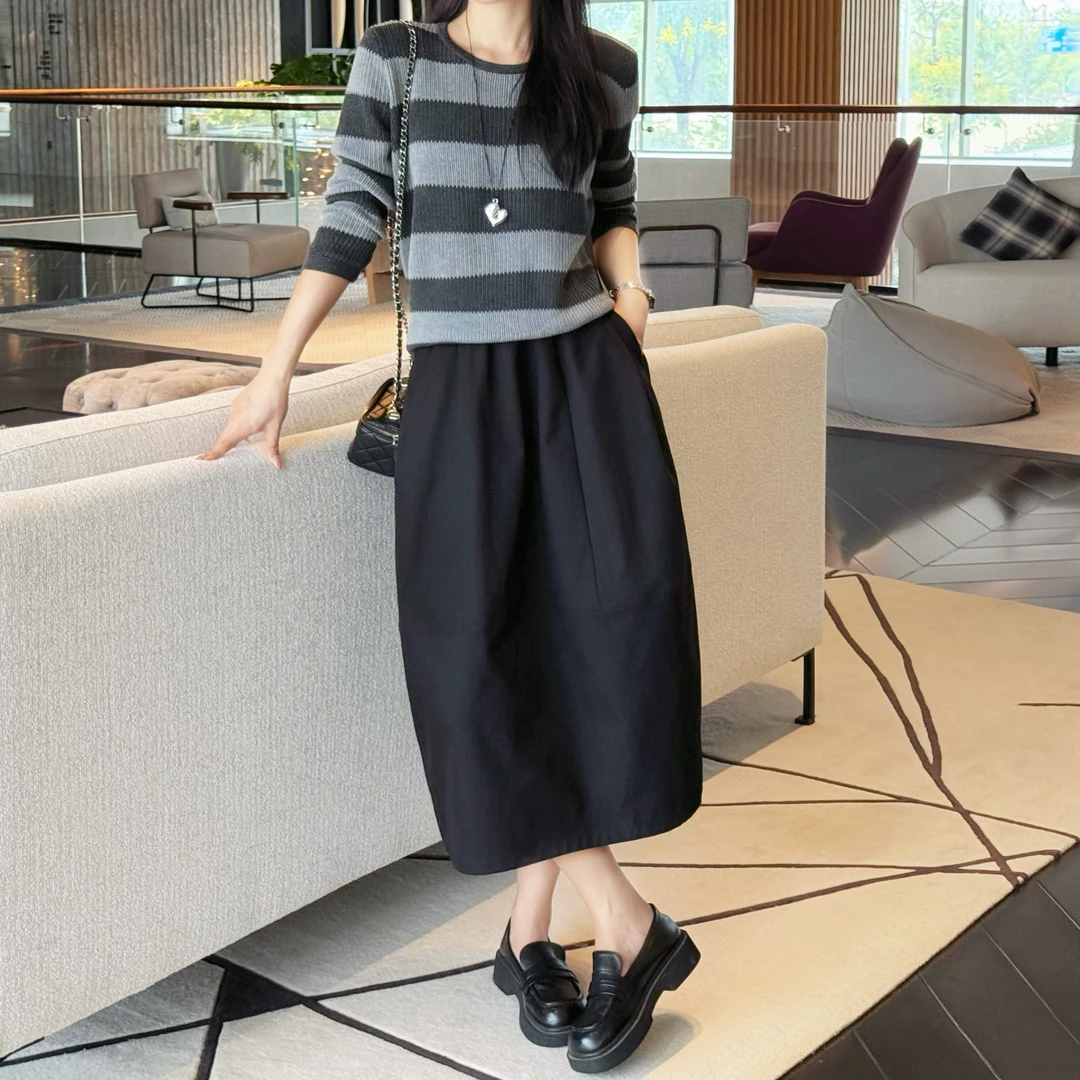 【大美丽定制】2025秋季新品 赫本风花苞裙 设计感拼接显瘦半身裙