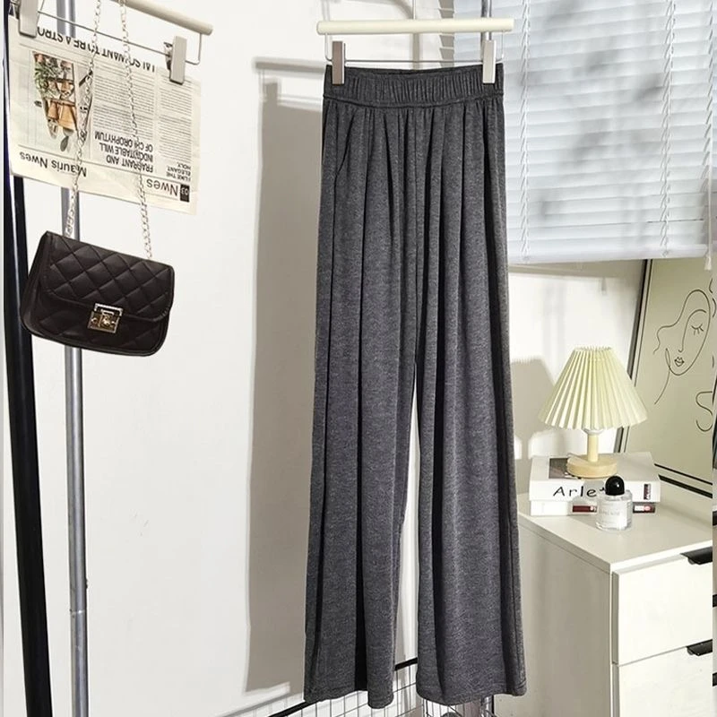 慵懒糯米裤女显瘦休闲裤针织垂感阔腿裤536