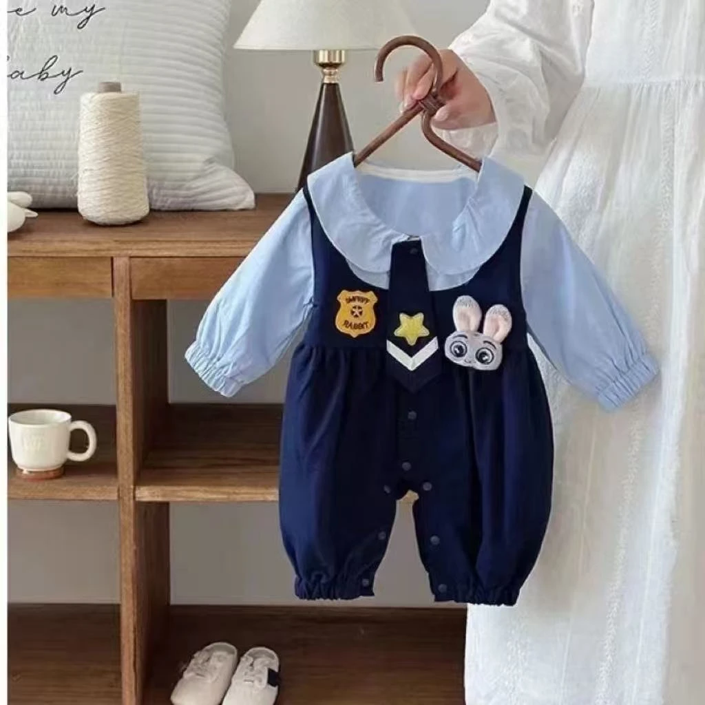 婴幼儿春秋单层假两件小兔女宝宝韩版连体衣婴儿