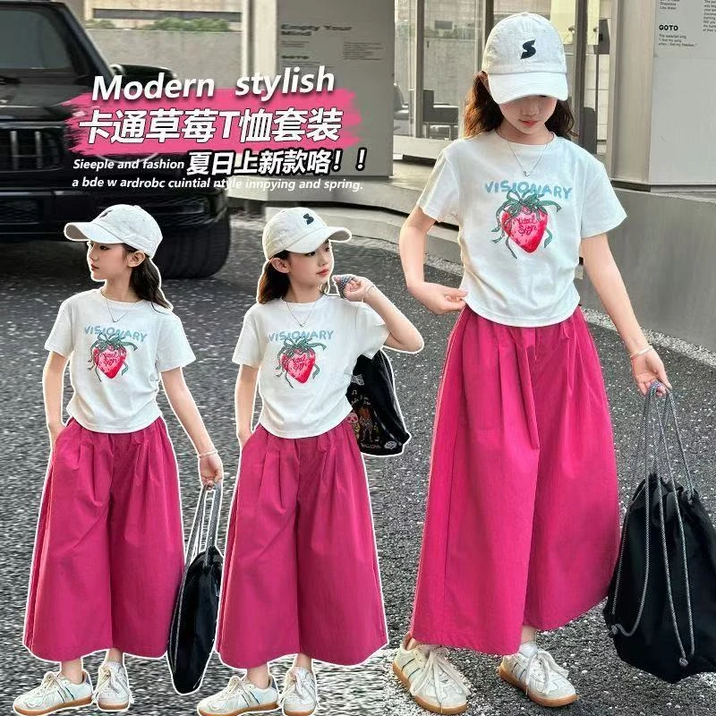CSC2103女童短袖T恤套装2025新款中大童女孩夏装韩版两件套洋气