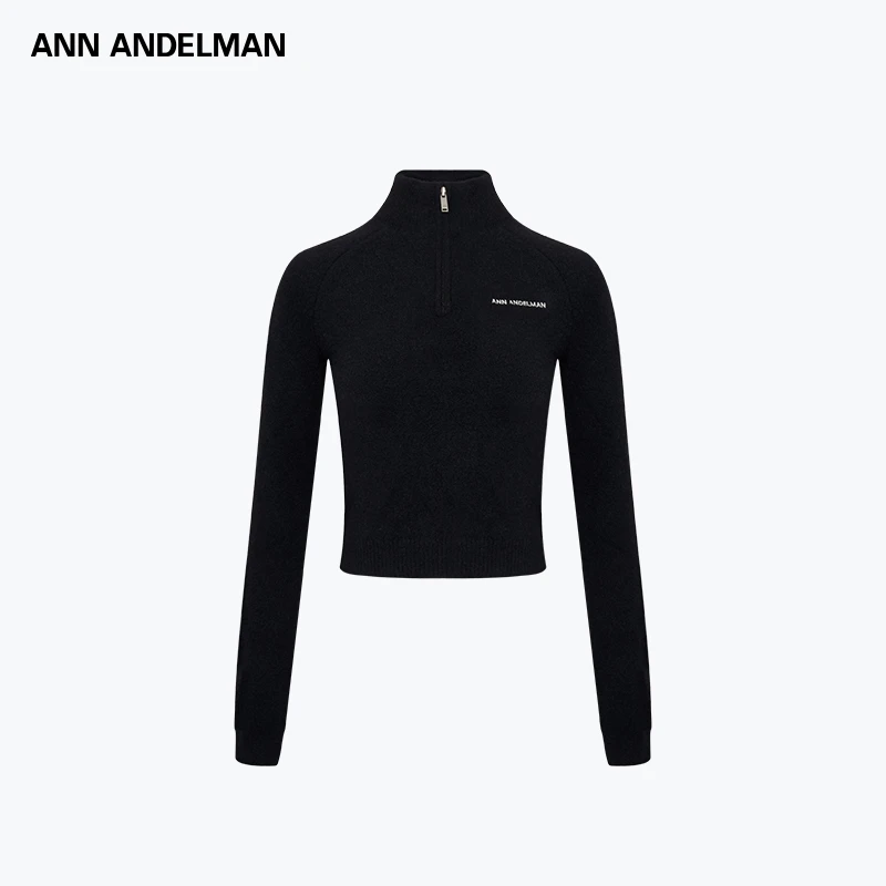 ANN ANDELMAN 25秋冬 时尚设计弹力修身半开拉链毛织上衣