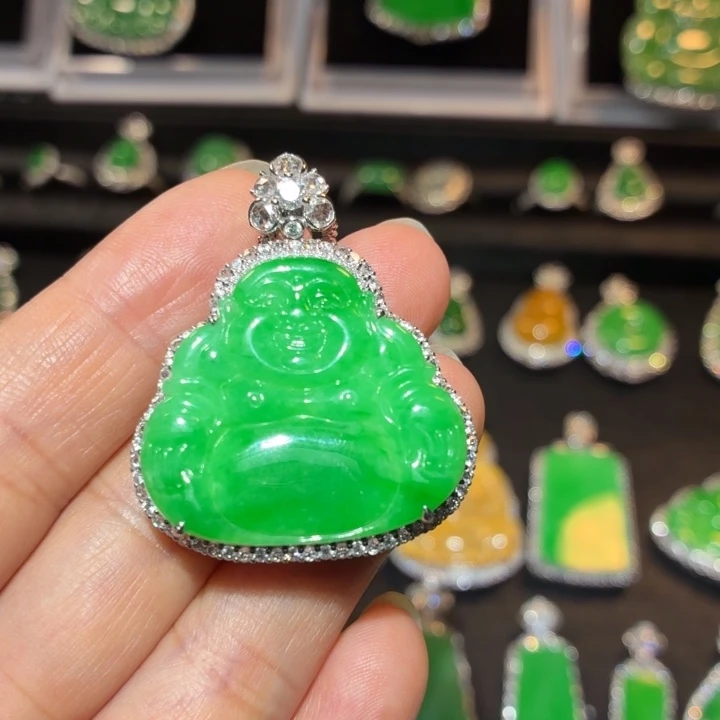 翡翠18K金镶嵌吊坠(不含链)翡翠