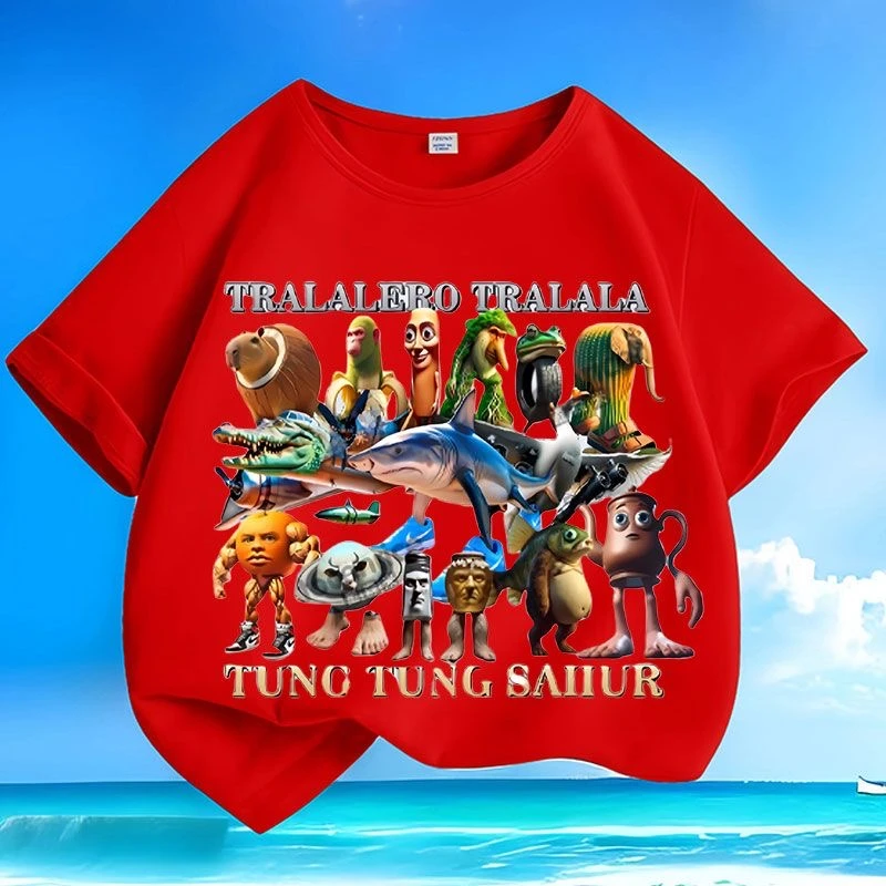 tungtungsahur通通哥木棍人抽象国外山海经圆领夏短袖T恤休闲衣服