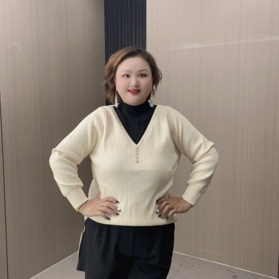 【欣欣严选0087】针织通勤套头款休闲风女毛针织衫修身假两件毛衫