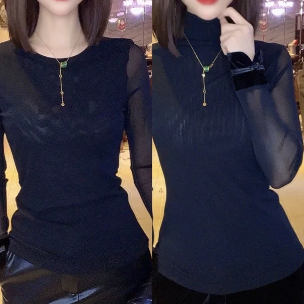 新款欧货时尚百搭袖扣极简风常规网纱气质衫
