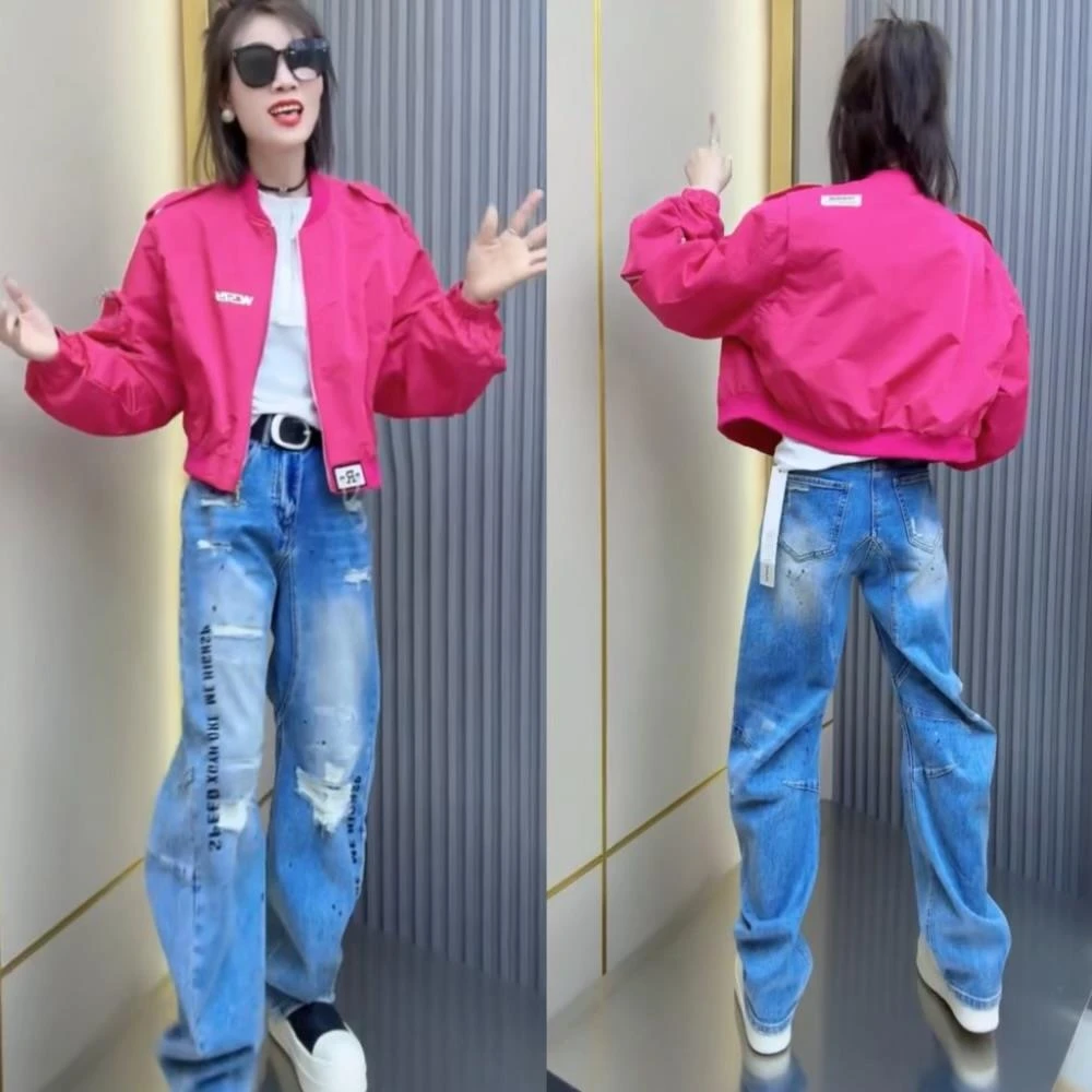 洋气短款外套女春秋新款立领纯色小标拉链设计感时尚休闲夹克上衣