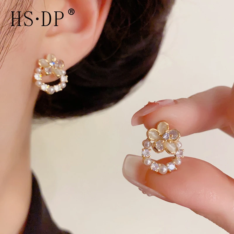 铜合金锆石耳饰 耳钉女轻奢小众百搭优雅植物花卉上班族耳饰精致
