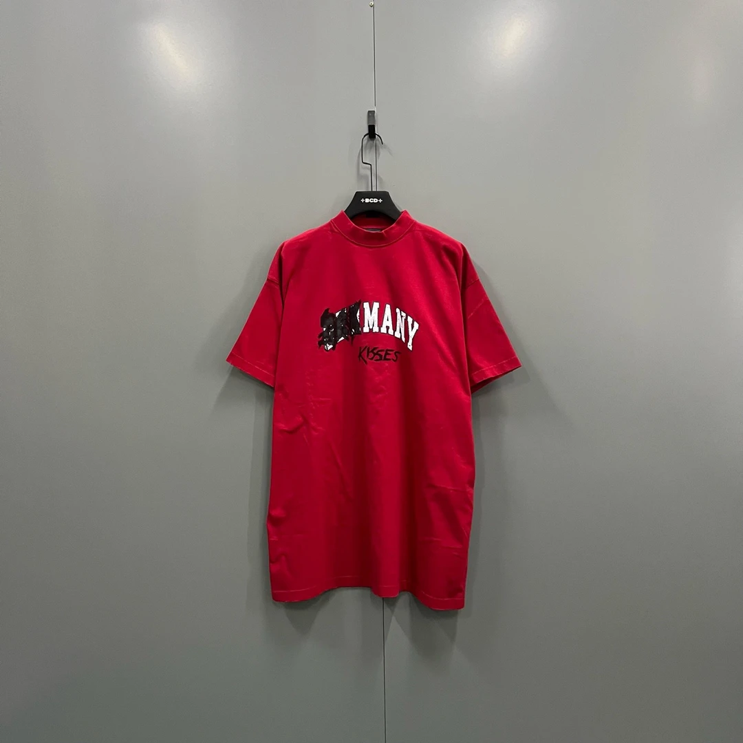 未使用 Balenciaga/巴黎世家 ab915 610518 叠涂字母印花短袖 3码