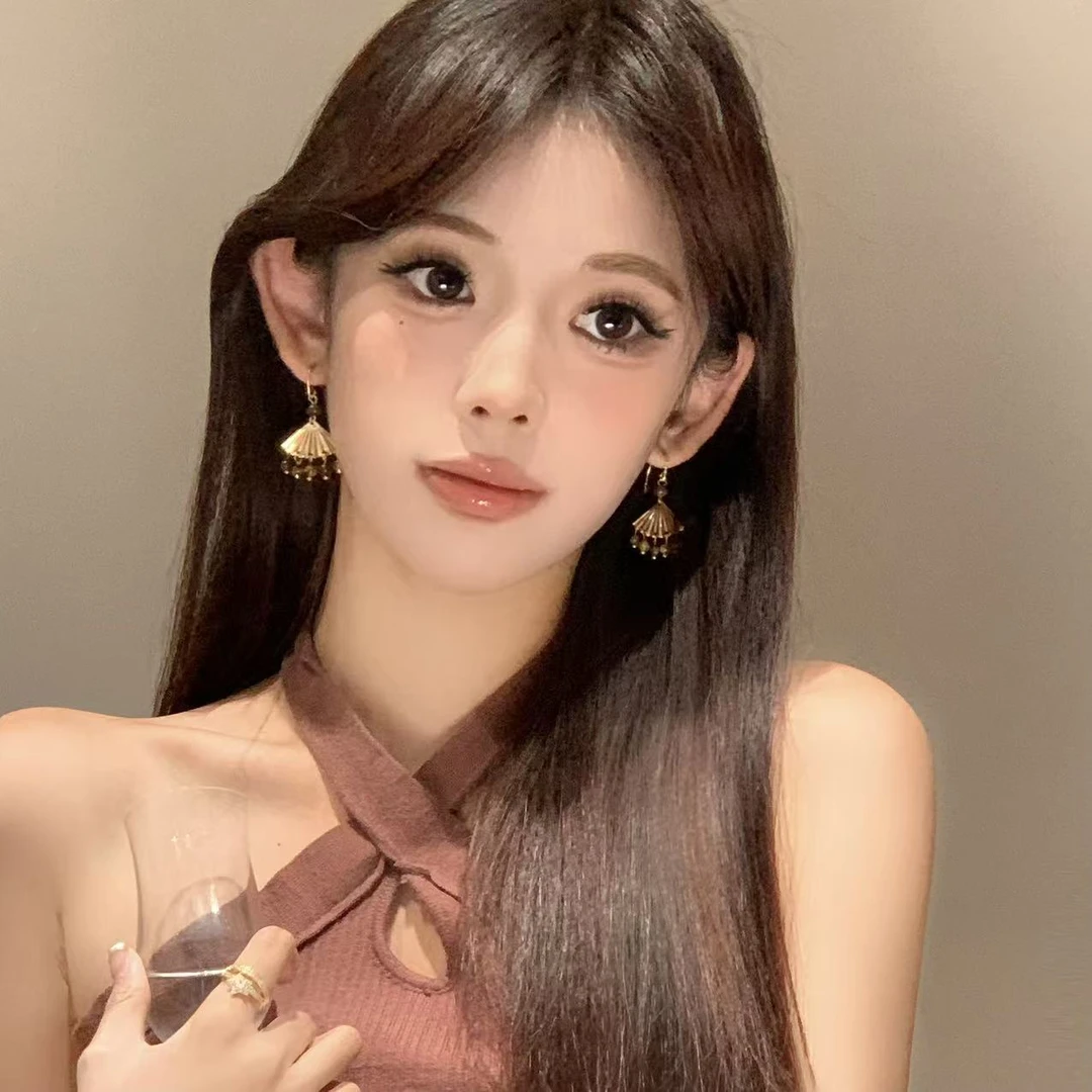 FULL GIRLISH耳环00652复古扇新简约美拉德系耳钉耳饰