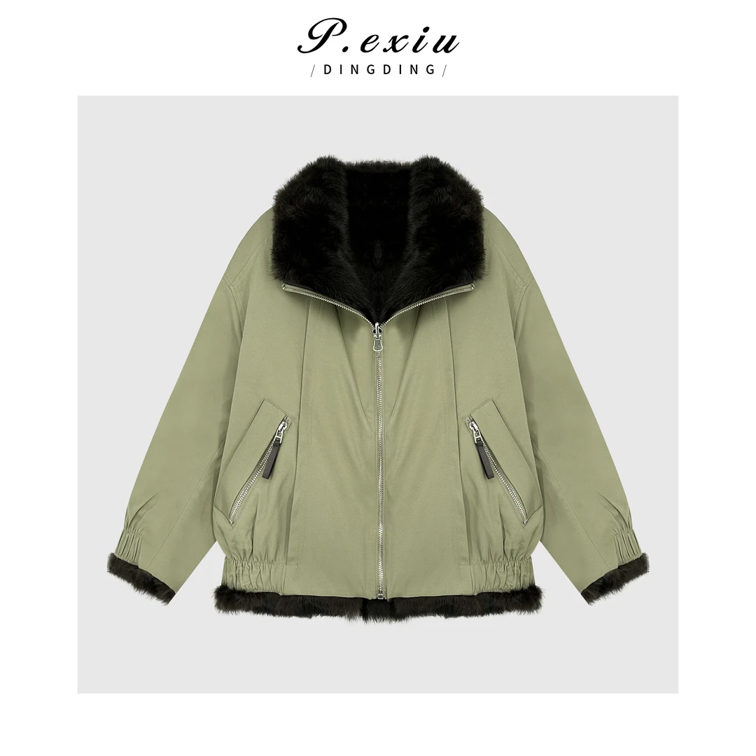 进口安哥拉獭兔毛两面穿廓形拉链外套 TW8669