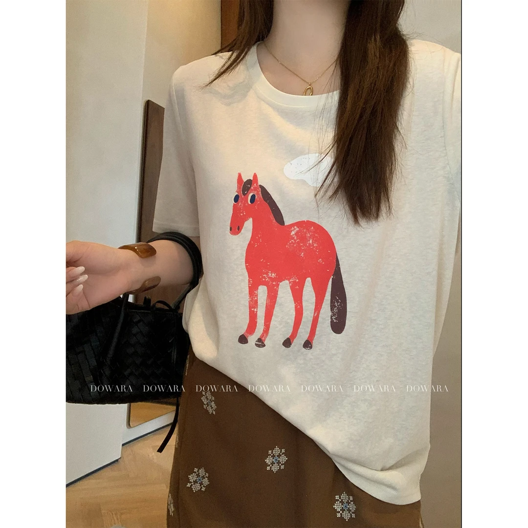 现货大婉酱微胖定制【小马t】莱赛尔卡通T恤女夏日高级感上衣 8654D