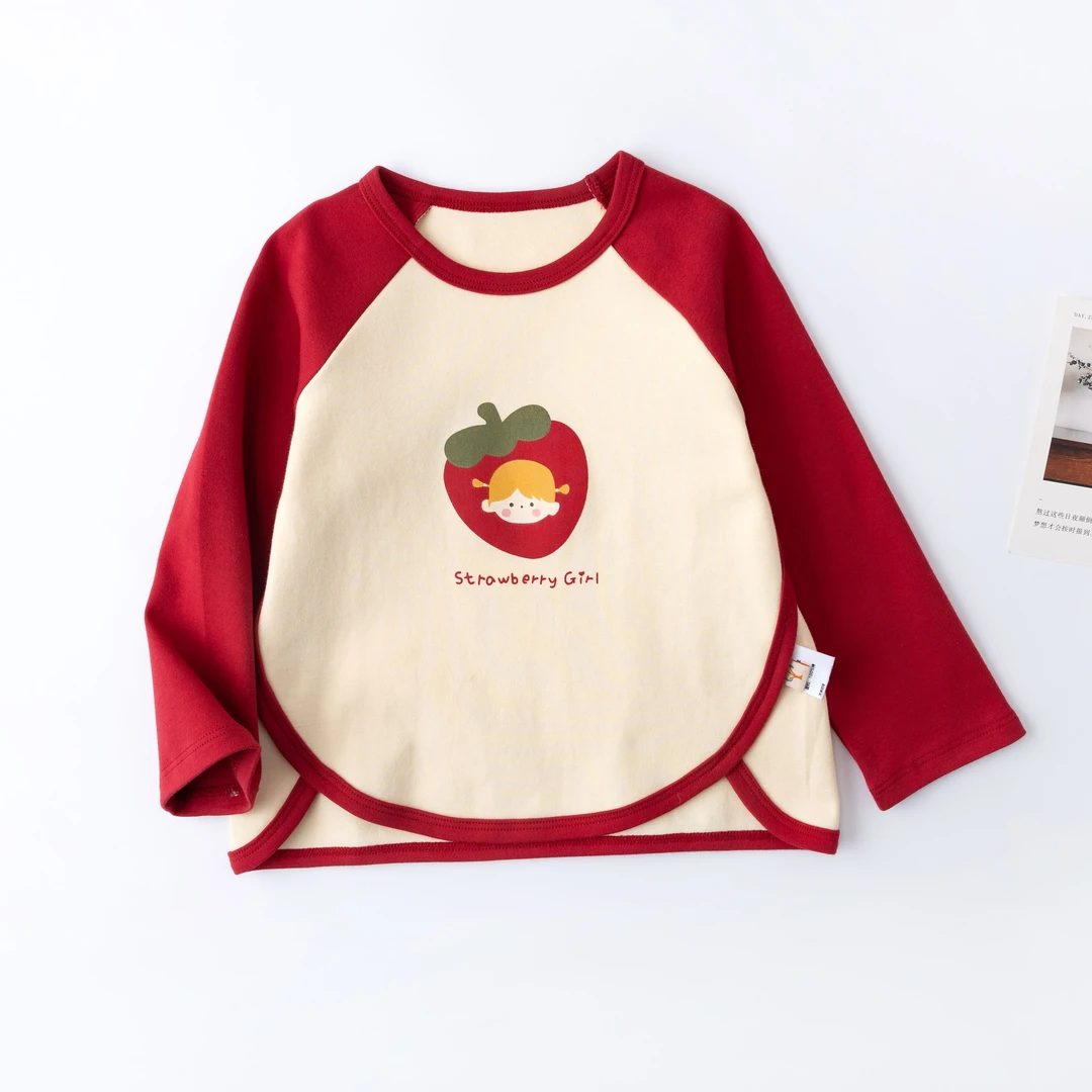 2025春婴幼儿草莓女孩撞色舒适打底衫绵软柔弹亲肤上衣长袖潮