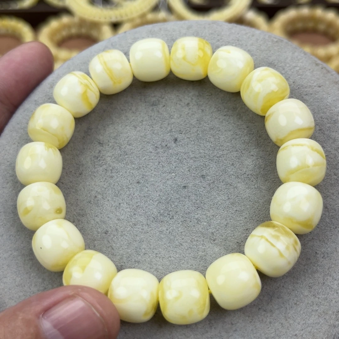 蜜蜡未镶嵌手串俄料同料白蜡金纹13*12.4腕口18+