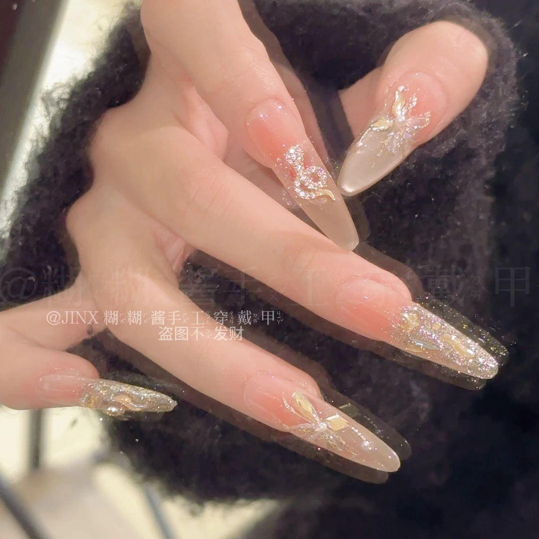 25年【金蛇来财】发货贼快战甲纯手工穿戴甲美甲贴光疗甲冰透渐变