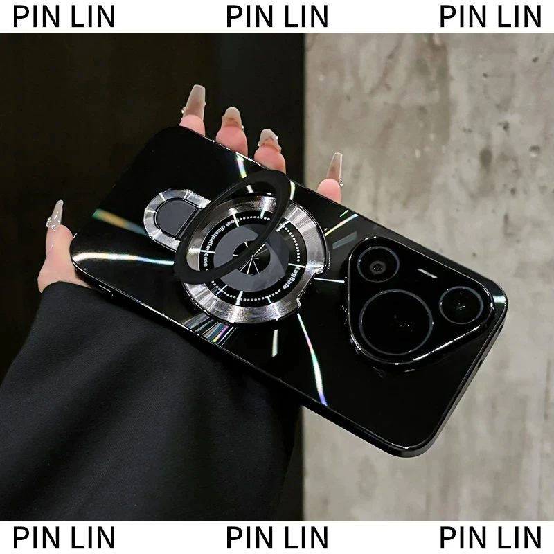 适用华为pra80/Pro/ultraCD纹镭射电镀防滑条磁吸支架手机壳防摔