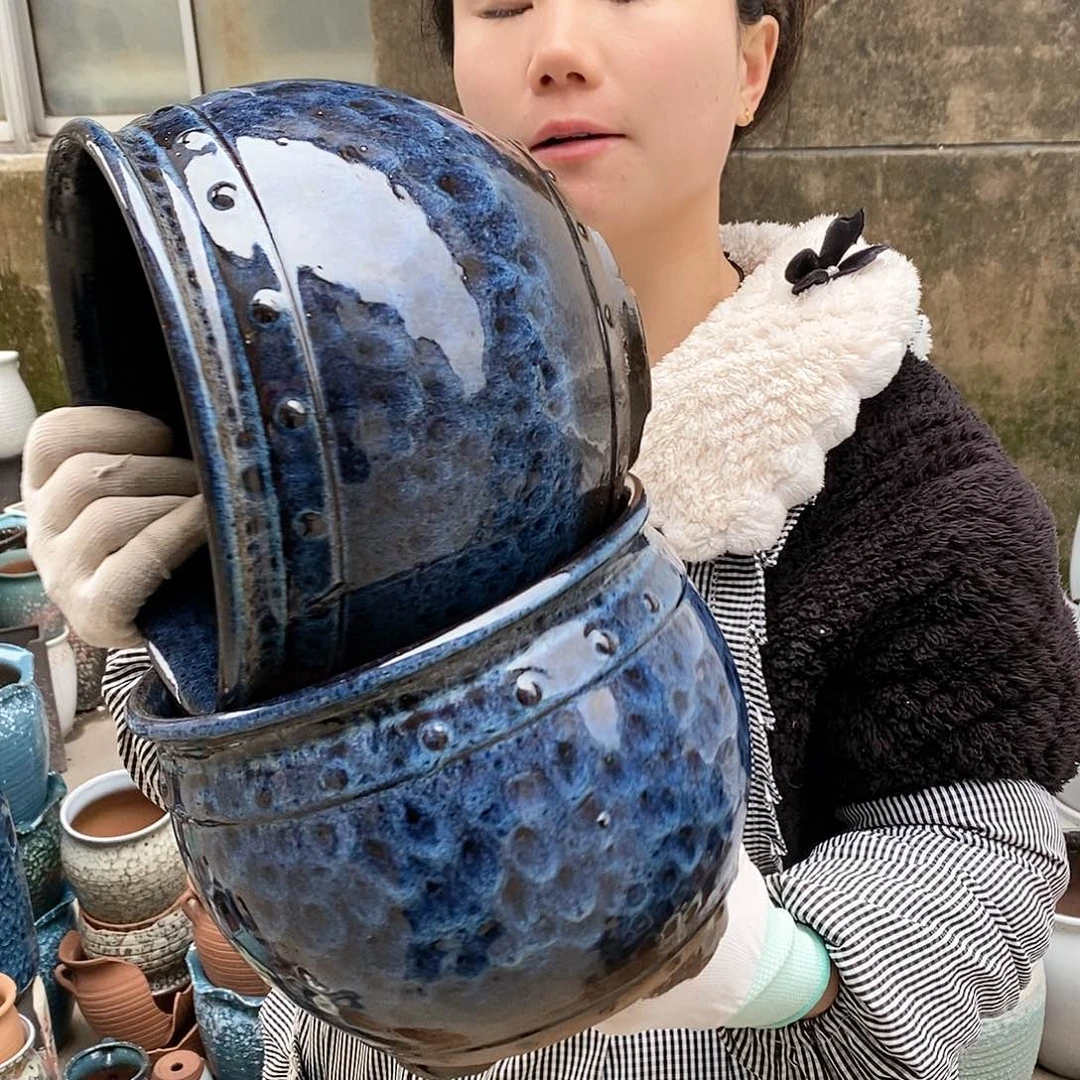 红泥花盆瑕疵口21高17