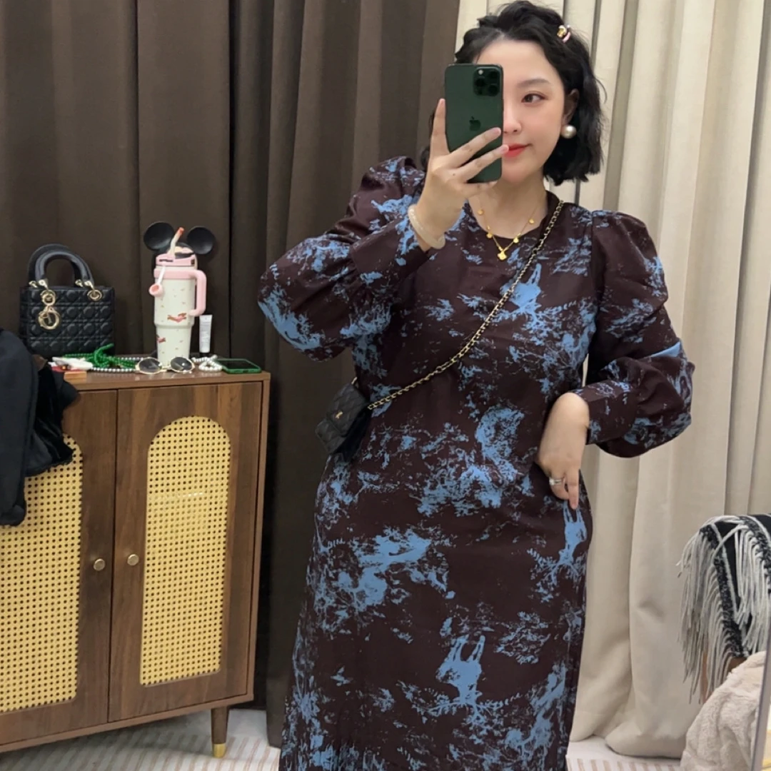 肉肉家*大码塞纳落日晕染连衣裙