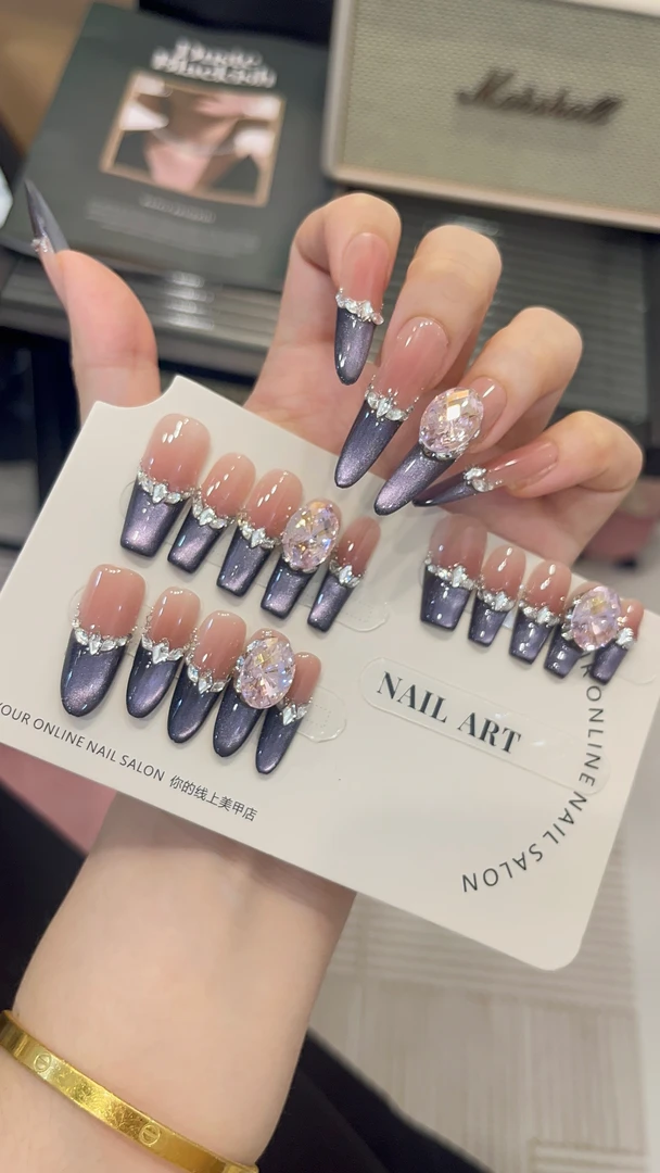 【鸢尾紫沁】原创款紫色镶钻纯欲气质指尖淡雅高级冰透手工穿戴甲